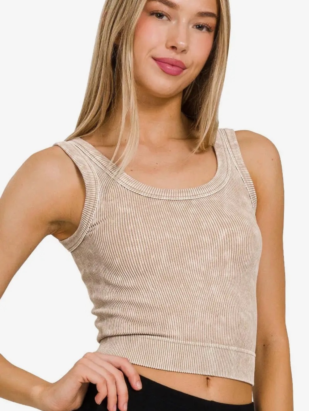 Zenana Outfitters sleet Ribbed Brami Tank Sports Bra - Picture 2 of 4